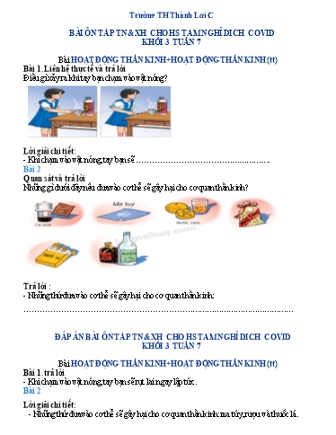 Bài tập Tự nhiên và Xã hội Lớp 3 - Tuần 7, Bài: Hoạt động thần kinh + hoạt động thần kinh (Tiếp theo) - Trường Tiểu học Thành Lợi C (Có đáp án)