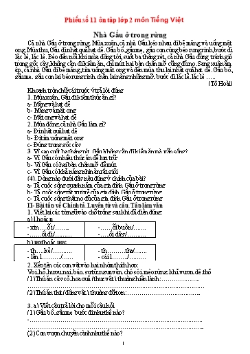 Bài tập tự ôn ở nhà môn Toán, Tiếng Việt Lớp 2 - Phiếu số 11