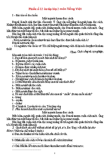 Bài tập tự ôn ở nhà môn Toán, Tiếng Việt Lớp 2 - Phiếu số 12