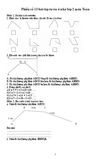 Bài tập tự ôn ở nhà môn Toán, Tiếng Việt Lớp 2 - Phiếu số 13 (Có đáp án)