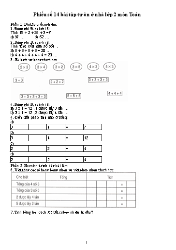 Bài tập tự ôn ở nhà môn Toán, Tiếng Việt Lớp 2 - Phiếu số 14 (Có đáp án)