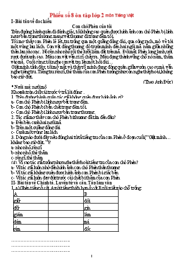 Bài tập tự ôn ở nhà môn Toán, Tiếng Việt Lớp 2 - Phiếu số 8 (Có đáp án)