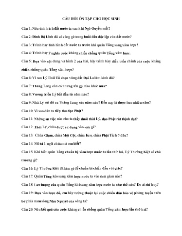 Câu hỏi ôn tập môn Lịch sử và Địa lí Lớp 5