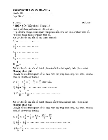 Câu hỏi ôn tập môn Toán Lớp 5 - Tuần 3 - Trường Tiểu học Tân An Thạnh A