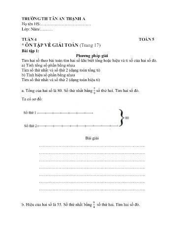 Câu hỏi ôn tập môn Toán Lớp 5 - Tuần 4 - Trường Tiểu học Tân An Thạnh A