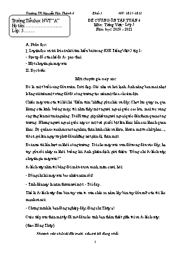 Đề cương ôn tập môn Tiếng Việt Lớp 5 - Tuần 4 - Năm học 2020-2021 - Trường TH Nguyễn Văn Thảnh A