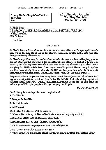 Đề cương ôn tập môn Tiếng Việt Lớp 5 - Tuần 7 - Năm học 2020-2021 - Trường TH Nguyễn Văn Thảnh A