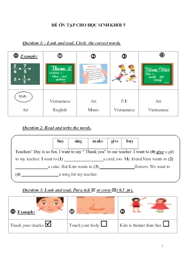 Đề ôn tập môn Tiếng Anh Khối 5
