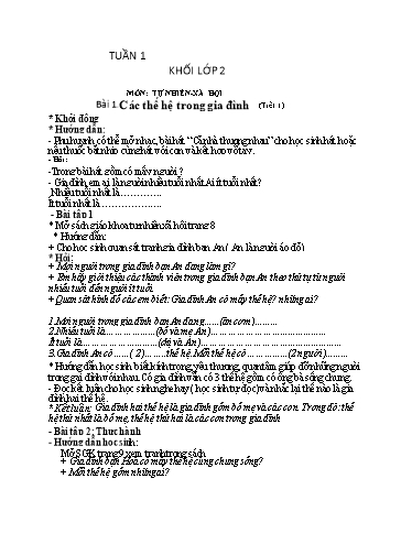 Giáo án Tự nhiên và Xã hội Lớp 2 - Tuần 1, Bái 1: Các thế hệ trong gia đình (Tiết 1, 2) - Lê Thị Trang