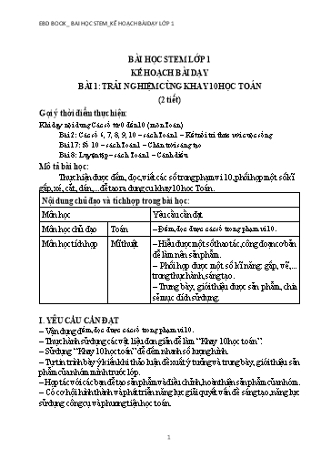 Kế hoạch bài dạy STEM Lớp 1 - Bài 1: Trải nghiệm cùng khay 10 học toán