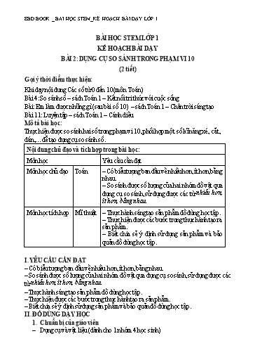 Kế hoạch bài dạy STEM Lớp 1 - Bài 2: Dụng cụ so sánh trong phạm vi 10