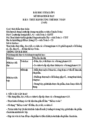Kế hoạch bài dạy STEM Lớp 1 - Bài 3: Thực hành cùng thẻ học toán