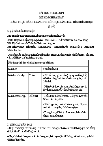 Kế hoạch bài dạy STEM Lớp 1 - Bài 4: Thực hành trang trí lớp học bằng các hình hình học