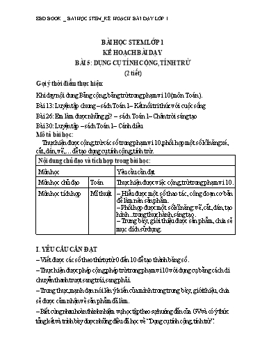 Kế hoạch bài dạy STEM Lớp 1 - Bài 5: Dụng cụ tính cộng, tính trừ