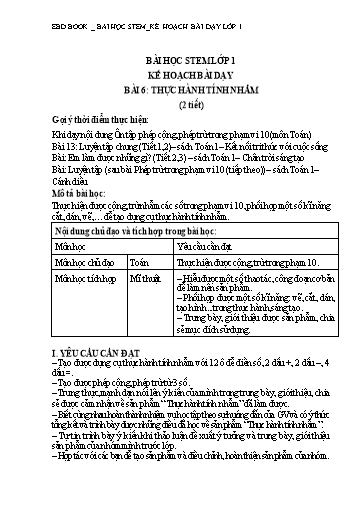 Kế hoạch bài dạy STEM Lớp 1 - Bài 6: Thực hành tính nhẩm