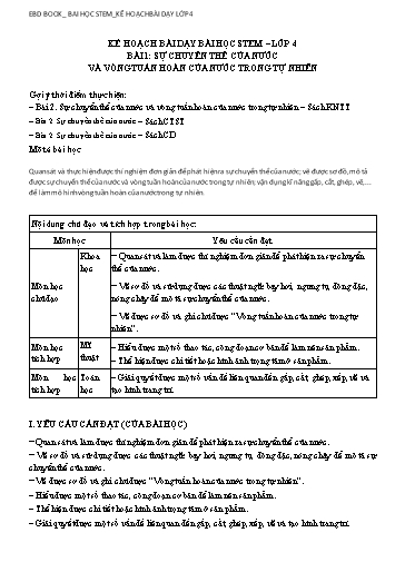 Kế hoạch bài dạy STEM Lớp 4 - Bài 1: Sự chuyển thể của nước và vòng tuần hoàn của nước trong tự nhiên