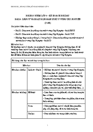 Kế hoạch bài dạy STEM Lớp 4 - Bài 10: Dân cư và hoạt động sản xuất ở vùng Tây Nguyên