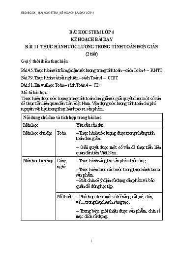 Kế hoạch bài dạy STEM Lớp 4 - Bài 11: Thực hành ước lượng trong tính toán đơn giản