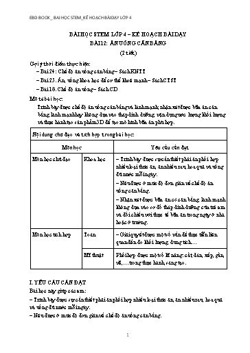 Kế hoạch bài dạy STEM Lớp 4 - Bài 12: Ăn uống cân bằng