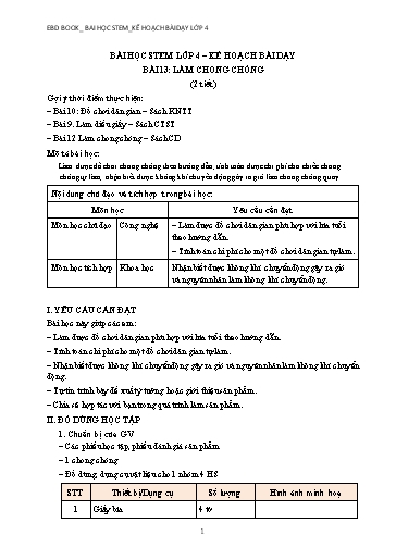 Kế hoạch bài dạy STEM Lớp 4 - Bài 13: Làm chong chóng