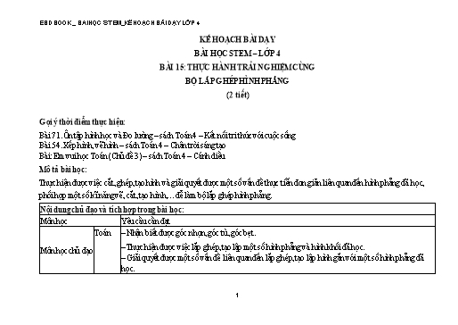 Kế hoạch bài dạy STEM Lớp 4 - Bài 15: Thực hành trải nghiệm cùng bộ lắp ghép hình phẳng