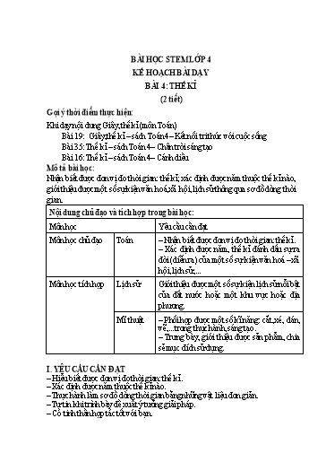 Kế hoạch bài dạy STEM Lớp 4 - Bài 4: Thế kỉ