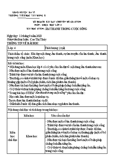 Kế hoạch bài dạy STEM Lớp 4 - Bài 5: Âm thanh trong cuộc sống
