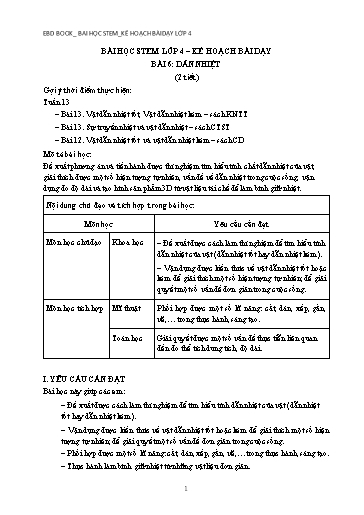 Kế hoạch bài dạy STEM Lớp 4 - Bài 6: Dẫn nhiệt