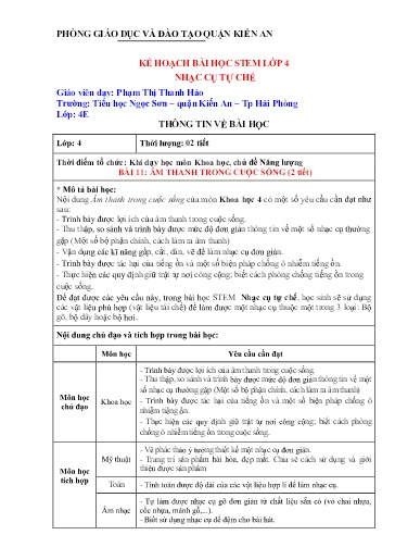 Kế hoạch bài học STEM Lớp 4 - Bài 11: Âm thanh trong cuộc sống - Phạm Thị Thanh Hảo