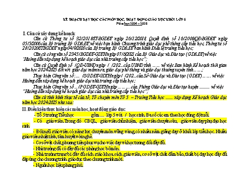 Kế hoạch môn học STEM Khoa học Lớp 5 (Sách Cánh diều) - Năm học 2024-2025
