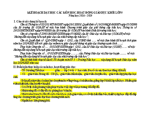 Kế hoạch môn học STEM Khoa học Lớp 5 (Sách Chân trời sáng tạo) - Năm học 2024-2025