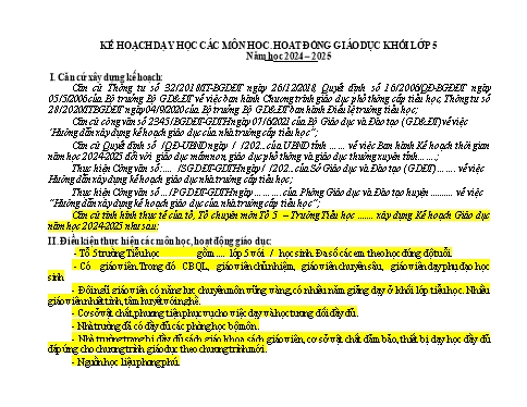 Kế hoạch môn học STEM Khoa học Lớp 5 (Sách Kết nối tri thức với cuộc sống) - Năm học 2024-2025
