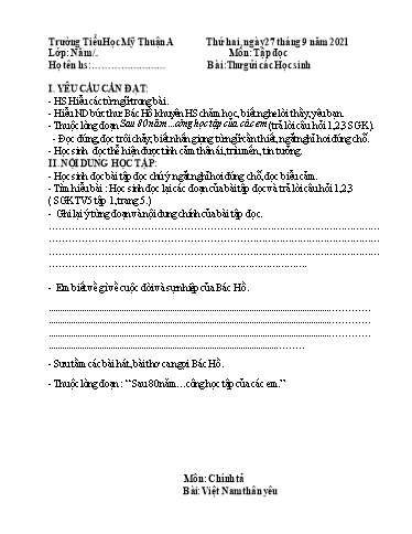 Kế hoạch ôn tập môn Toán, Tiếng Việt Lớp 5 - Tuần 1 - Năm học 2021-2022 - Trường Tiểu học Mỹ Thuận A