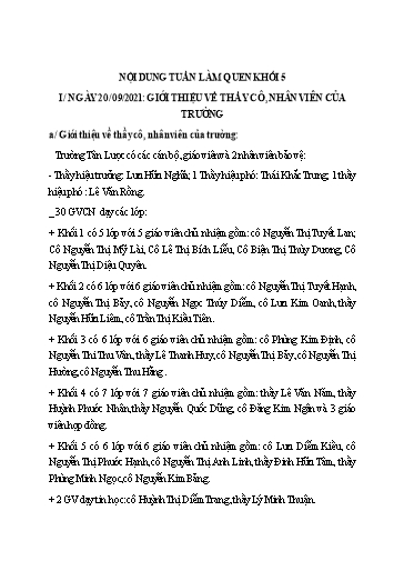 Nội dung học tập Lớp 5 - Tuần làm quen - Năm học 2021-2022 - Trường Tiểu học Tân Lược