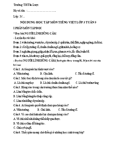 Nội dung học tập môn Tiếng Việt Lớp 3 - Tuần 5 - Trường Tiểu học Tân Lược