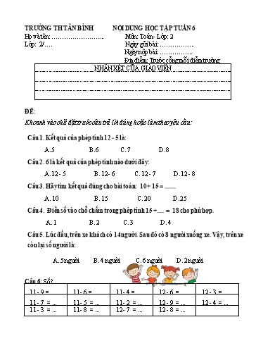 Nội dung học tập môn Toán Lớp 2 - Tuần 6 - Năm học 2021-2022 - Trường Tiểu học Tân Bình