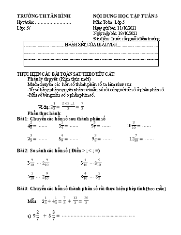 Nội dung học tập môn Toán Lớp 5 - Tuần 3 - Năm học 2021-2022 - Trường Tiểu học Tân Bình