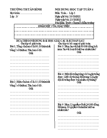 Nội dung học tập môn Toán Lớp 5 - Tuần 4 - Năm học 2021-2022 - Trường Tiểu học Tân Bình