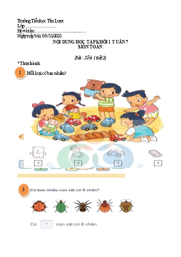 Nội dung học tập môn Toán, Tiếng Việt Lớp 1 - Tuần 7 - Năm học 2021-2022 - Trường Tiểu học Tân Lược