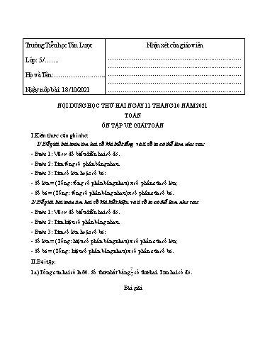 Nội dung học tập môn Toán, Tiếng Việt Lớp 5 - Tuần 3 - Năm học 2021-2022 - Trường Tiểu học Tân Lược