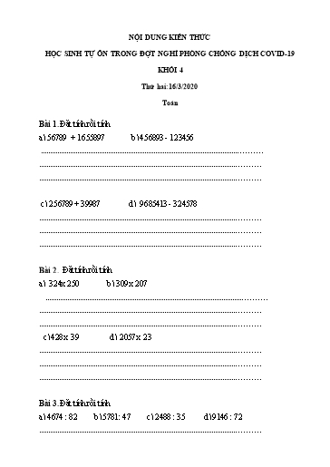 Nội dung kiến thức học sinh tự ôn môn Toán, Tiếng Việt Lớp 4 - Từ 16/3 đến 20/3 - Năm học 2019-2020