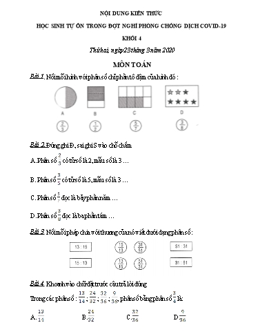 Nội dung kiến thức học sinh tự ôn môn Toán, Tiếng Việt Lớp 4 - Từ 23/3 đến 27/3 - Năm học 2019-2020