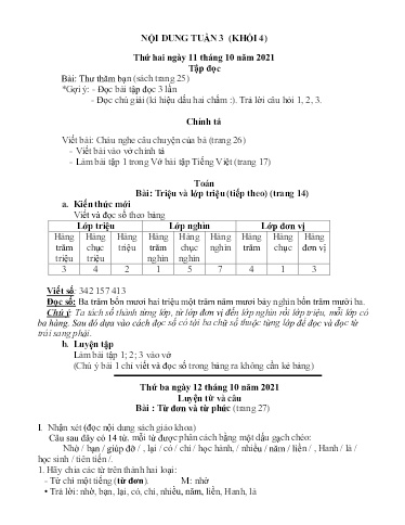 Nội dung ôn tập các môn Lớp 4 - Tuần 3 - Năm học 2021-2022 - Trường Tiểu học Tân Thành A