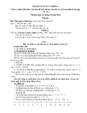 Nội dung ôn tập các môn Lớp 4 - Tuần 4 - Năm học 2021-2022 - Trường Tiểu học Tân Thành A