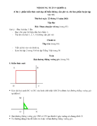Nội dung ôn tập các môn Lớp 4 - Tuần 9 - Năm học 2021-2022 - Trường Tiểu học Tân Thành A