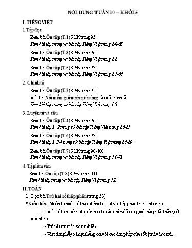 Nội dung ôn tập các môn Lớp 5 - Tuần 10 - Năm học 2021-2022 - Trường Tiểu học Tân Thành A