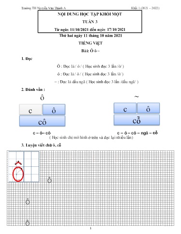 Nội dung ôn tập môn Tiếng Việt Lớp 1 - Tuần 3 - Năm học 2021-2022 - Trường TH Nguyễn Văn Thảnh A