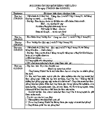 Nội dung ôn tập môn Tiếng Việt Lớp 3 - Từ 27/4 đến 1/5 - Năm học 2019-2020 - Trường Tiểu học Tân Quới A