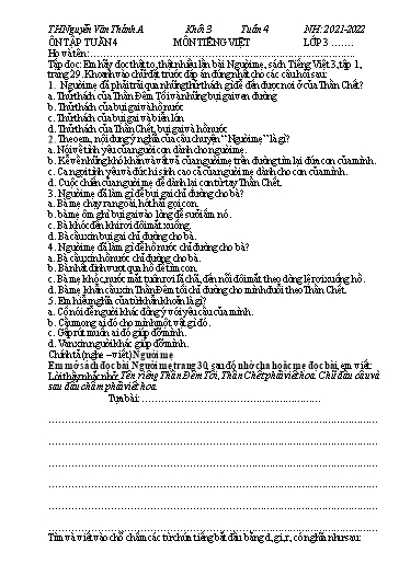 Nội dung ôn tập môn Tiếng Việt Lớp 3 - Tuần 4 - Năm học 2021-2022 - Trường TH Nguyễn Văn Thảnh A
