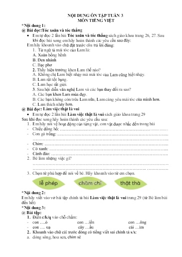 Nội dung ôn tập môn Toán, Tiếng Việt Lớp 2 - Tuần 3 - Năm học 2021-2022 - Trường Tiểu học Tân Thành A